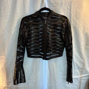 Bebe faux leather and mesh zip front jacket.